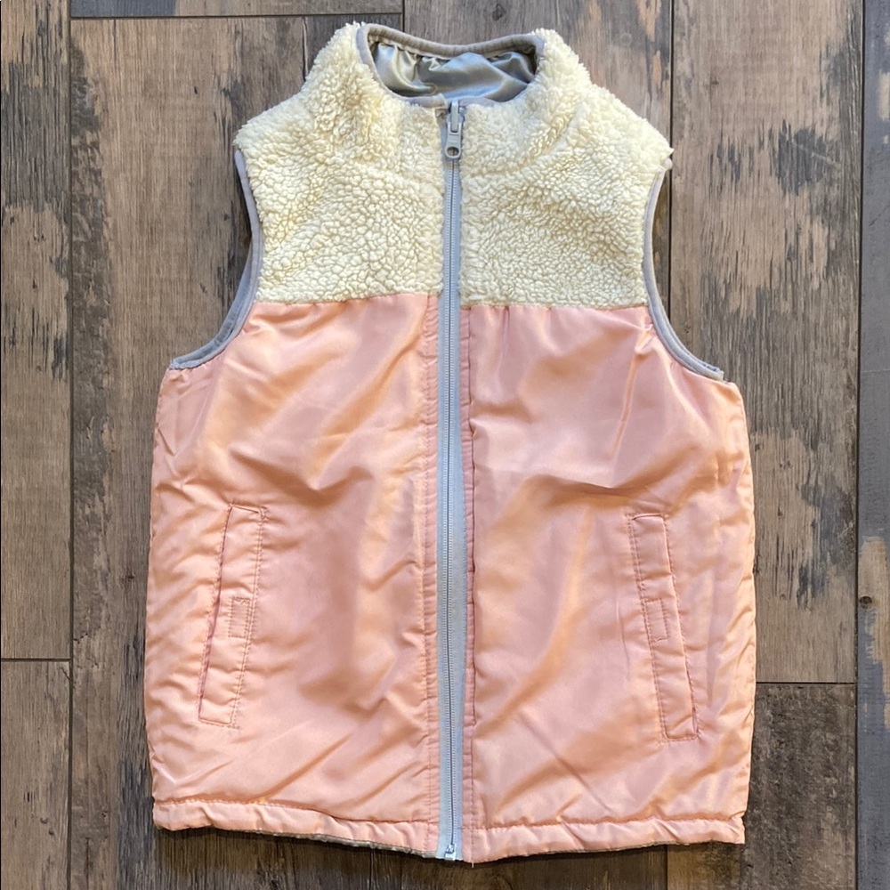 Buffalo David Bitton Girls Reversible Vest Metallic Silver Pink Cream Size Small
